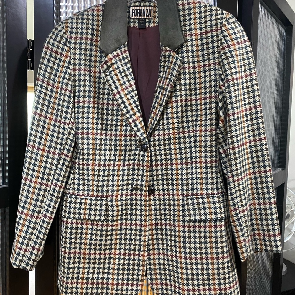 Houndstooth Vintage FORENZA Wool Velvet Collar Blazer